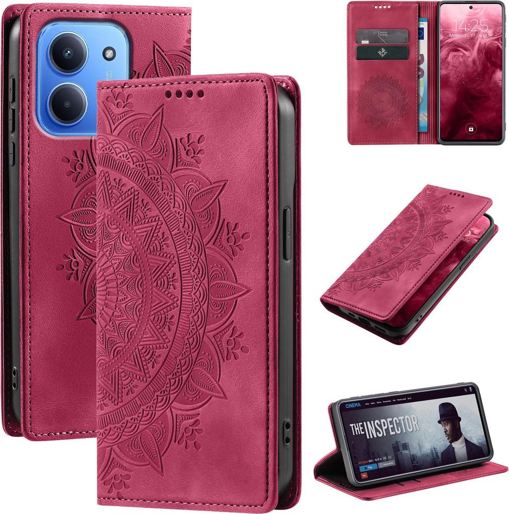 Mandala Handyhülle für Xiaomi Redmi 15C RFID Schutz Klapphülle Case Cover Design Schutzhülle Farbe: Magenta