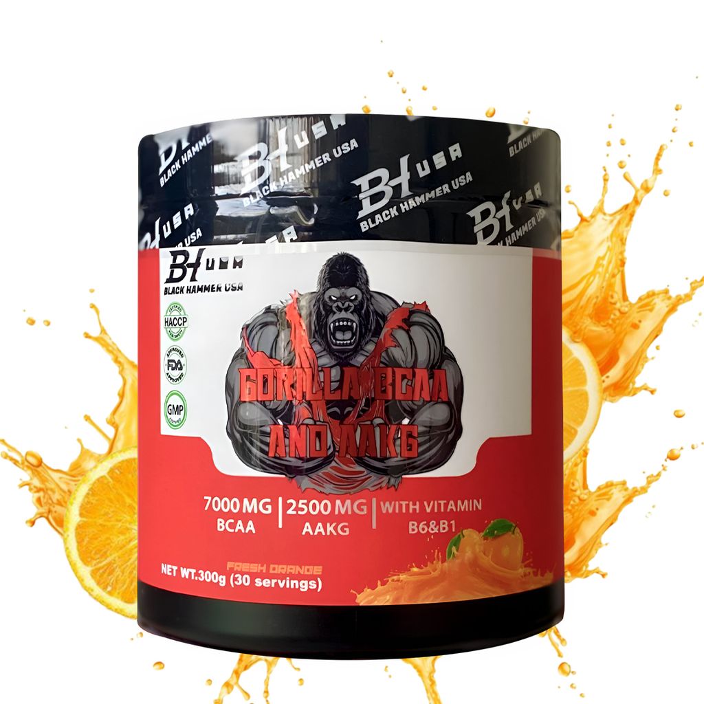 GORILLA BCAA + AAKG 300g Orange Blast – EAA & Arginin Pulver für Muskelaufbau & Kraft | Black Hammer USA