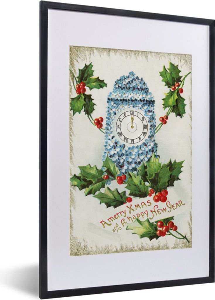 MuchoWow Gerahmtes Poster Uhr - Kunst - Weihnachten 40x60 cm - Poster mit Schwarzem Bilderrahmen Wandposter Rahmen Foto Bilder - Poster in Rahmen