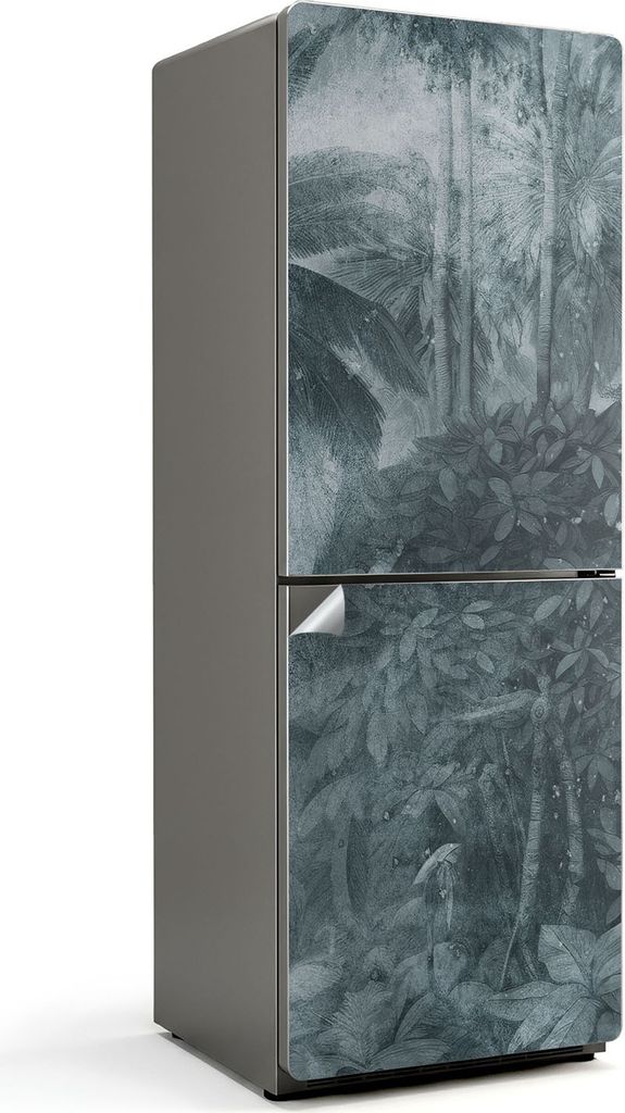 Papagei in einer tropischen Collage – Kühlschrank Aufkleber – Klebefolie Kühlschrank – Kühlschrank Nachbildung – Kühlschrankfolie selbs...