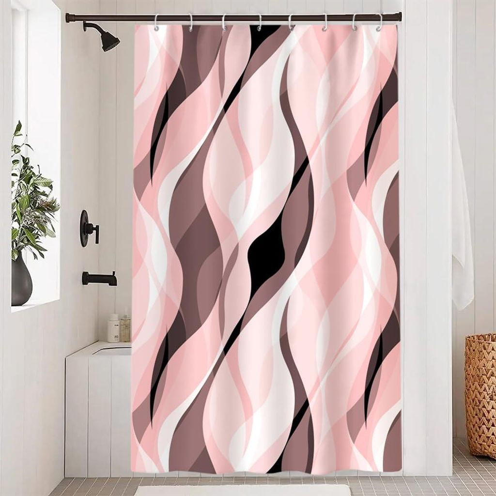 Rosa Duschvorhang, 120 x 200 cm, schimmelresistent, lila gestreift, waschbar, wasserdicht, aus Polyester, mit 8 Haken für das Badezimmer