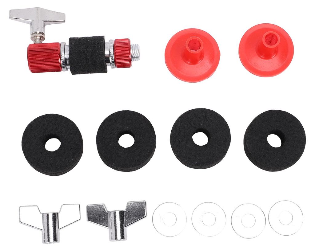 13-teiliges Hi-Hat-Kupplungs-Beckenfilz-Set aus Edelstahl, Schlagzeugzubehör, rutschfeste Pads für Schlagzeug-Instrumententeile, Rot