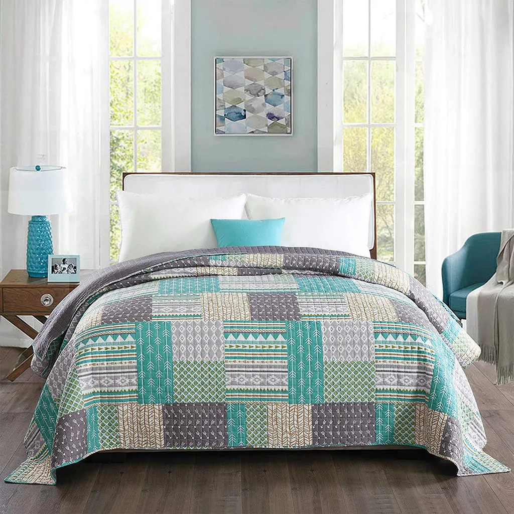 Couvre-lit patchwork Rootz résistant et lavable pour une chambre chic - 2
