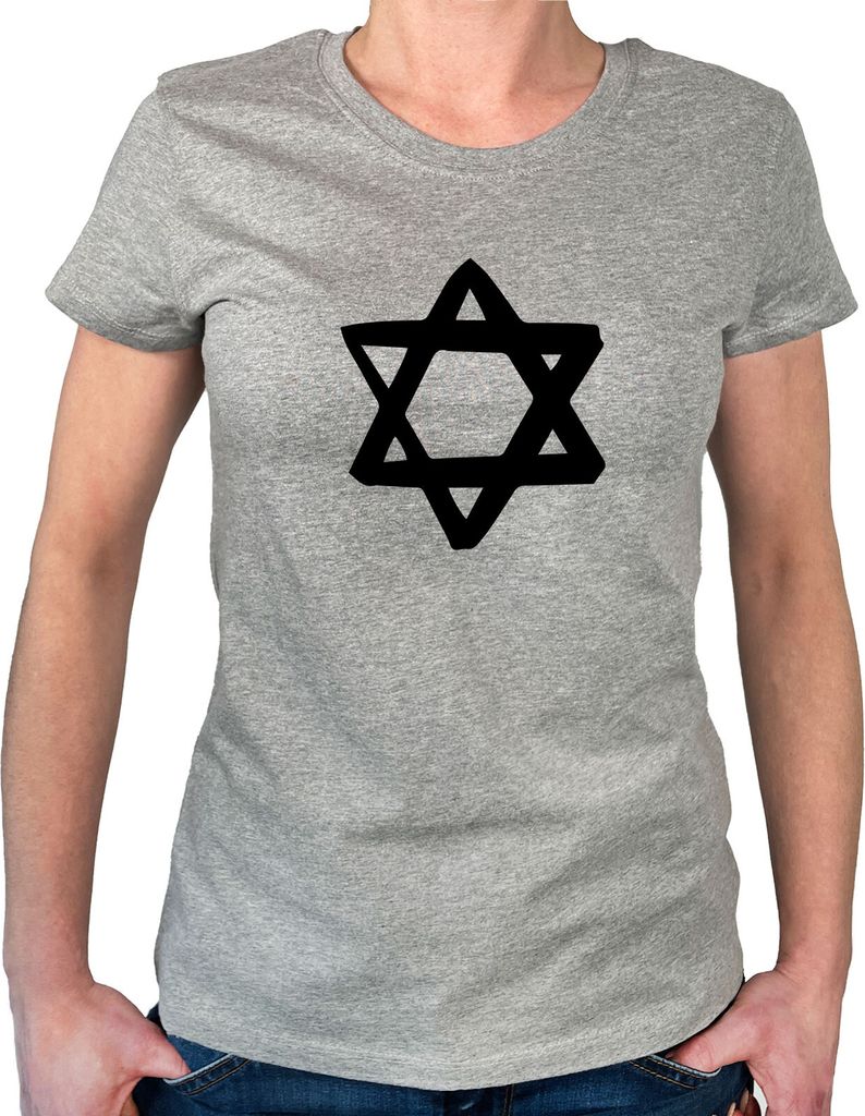 Huuraa Damen T-Shirt Davidstern Judentum S Sport Grey Bio Baumwolle Fairtrade Damenshirt Geschenkidee