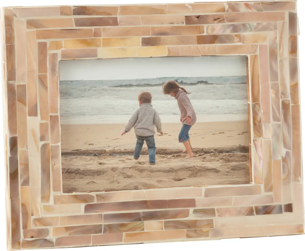 Cadre photo pour décoration bord de mer en coquillage beige 10x15 cm