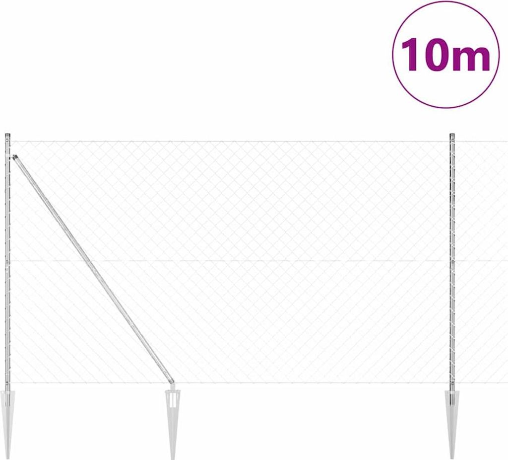 vidaXL Außenkettenzaun mit Spitzen 10 x 1,6 m Verzinkter Stahl Silber