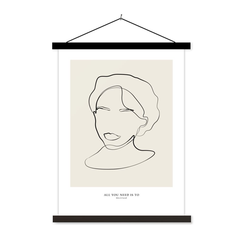 MuchoWow Textilposter Text - Zitate - Strichzeichnungen - Frauen 120x160 cm mit schwarzem Rahmen - Magnetischer