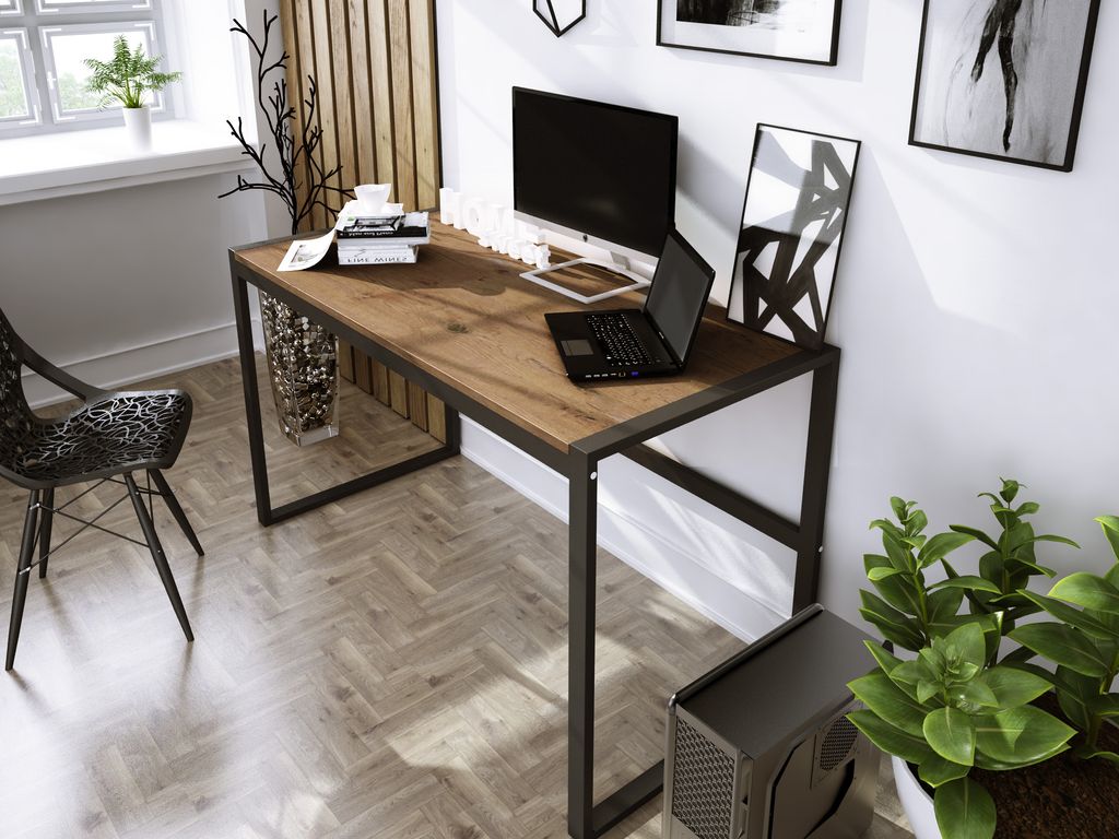 DESIGN MÖBEL BUENO Schreibtisch im Industriestil – Moderner Gaming-Schreibtisch, ergonomisch, mit funktionalem Design, Lancelot Eiche