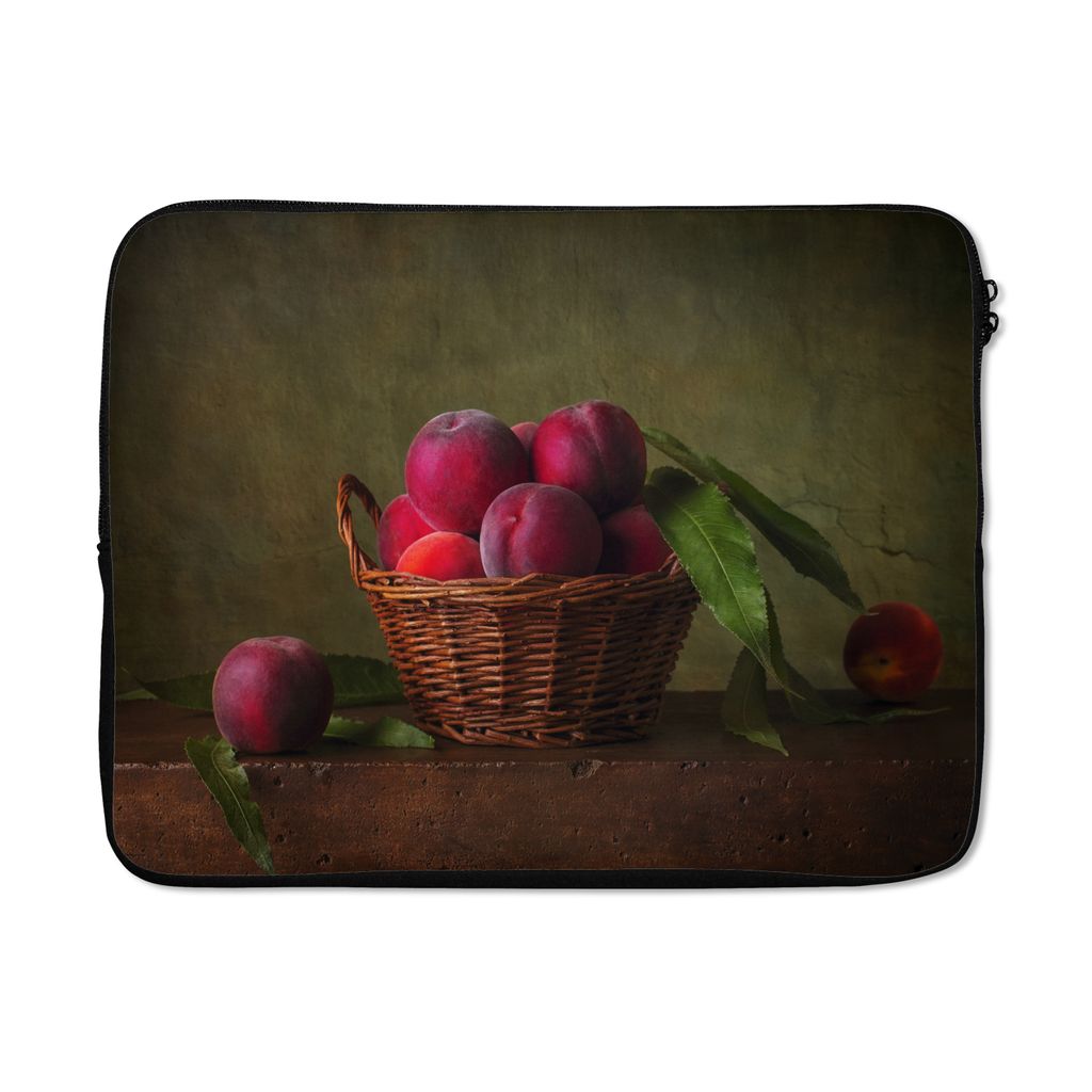 MuchoWow Laptop Hülle 15 Zoll Korb - Pflaume - Rosa - Rustikal - Obst - Stilleben Laptoptasche - Laptoptasche - Sleeve - Rundum-Schutz