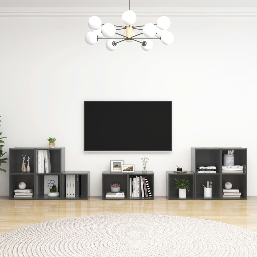 Maison Exclusive - 8-tlg. TV-Schrank-Set Hochglanz-Grau Holzwerkstoff