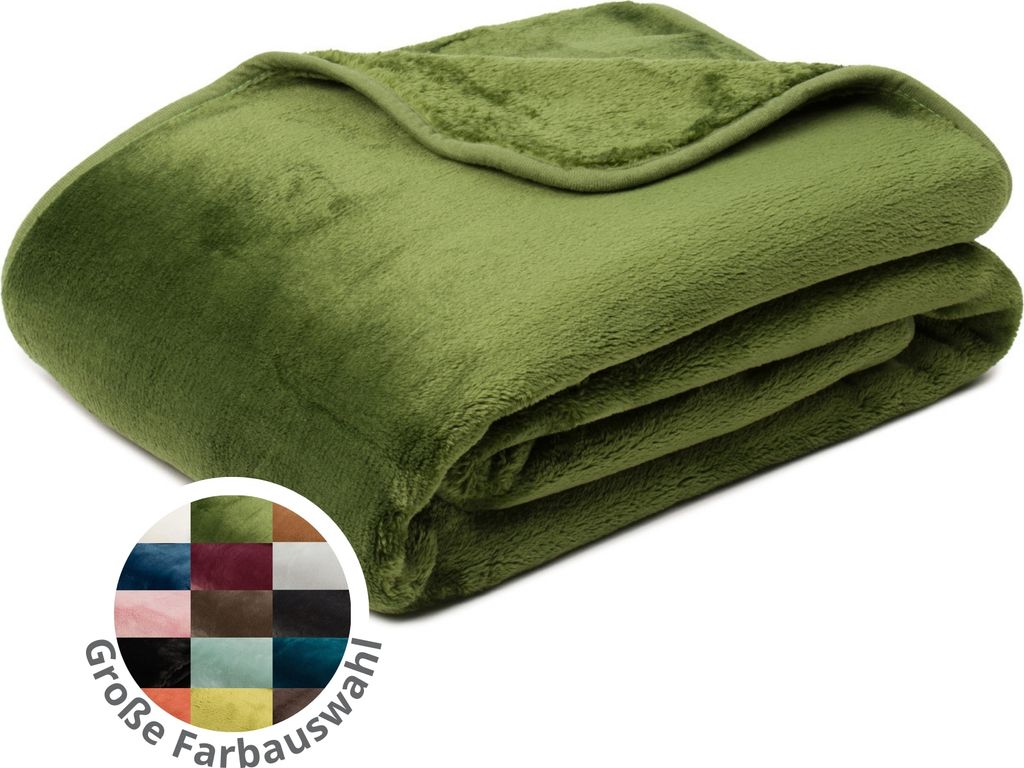 liebling Kuscheldecke Cashmere Feeling 180 x 220 cm, Dunkelgrün, Premium Sofa Decke, dicke warme Wohndecke, 500 gr. / m²