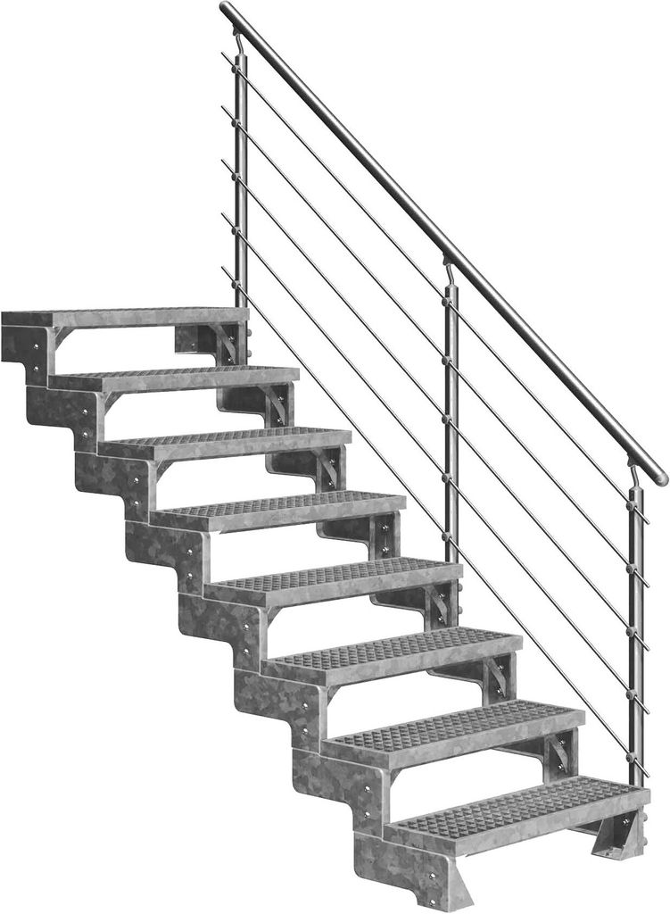 Dolle Außentreppe Gardentop 144-176cm Geschosshöhe mit Gitterrost 100cm breit mit Prova-Geländer