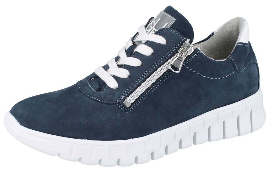 WALDLÄUFER H-Birdy Damen Schnürschuhe blau weiß Nubukleder Produktbild 