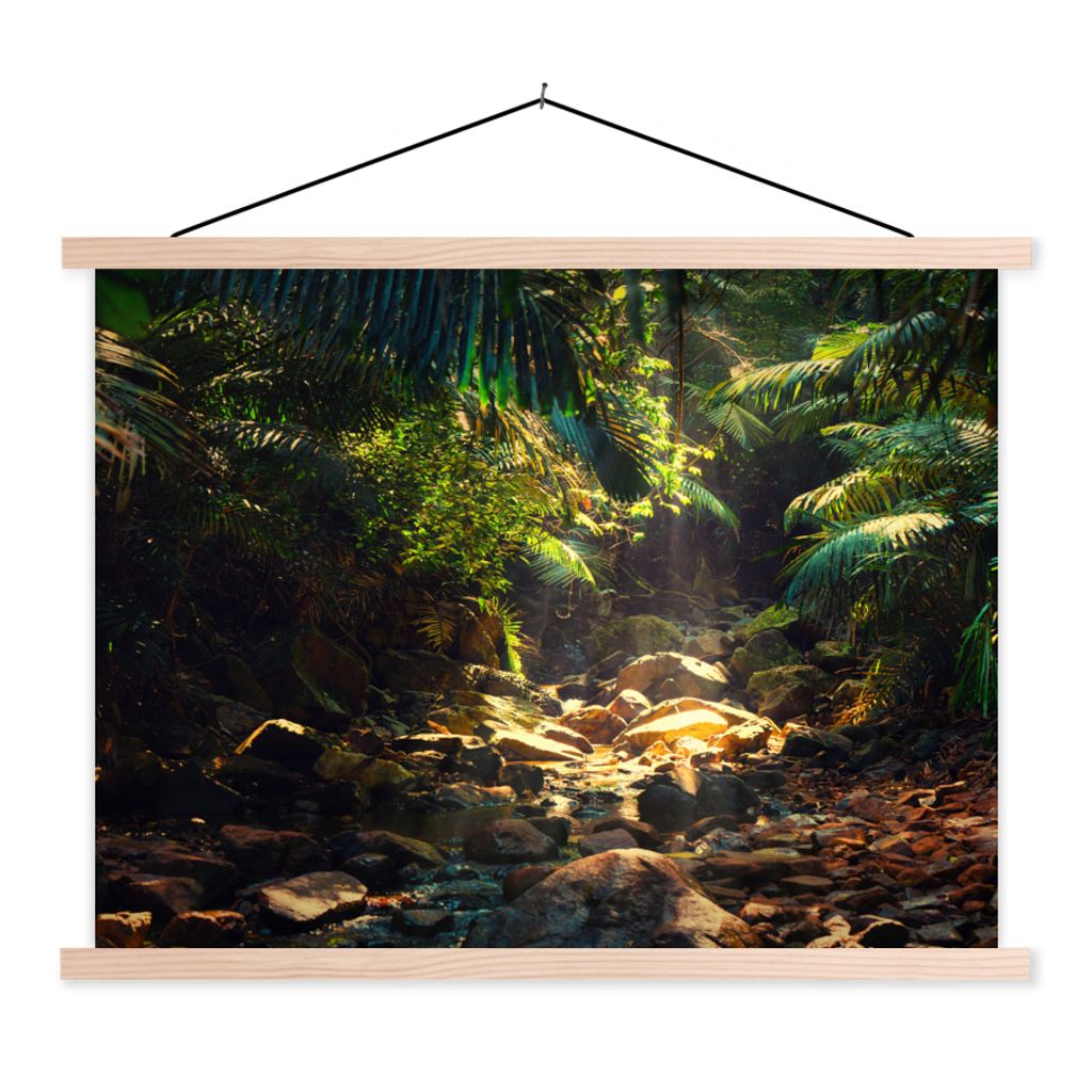 MuchoWow Textilposter Dschungel - Sonne - Indien - Jungen - Mädchen - Kinder 120x90 cm mit holzfarbenen Rahmen - Magnetisch