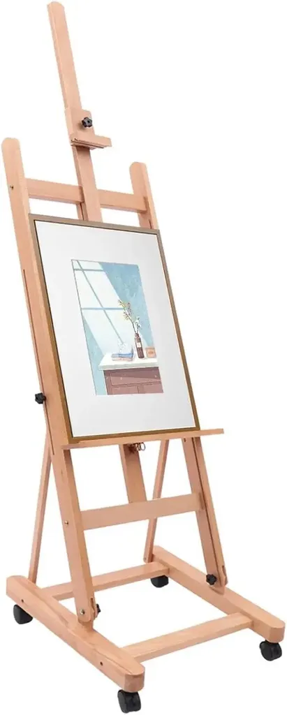 Chevalet en bois cadre en H réglable 122 cm avec roulettes Burlywood