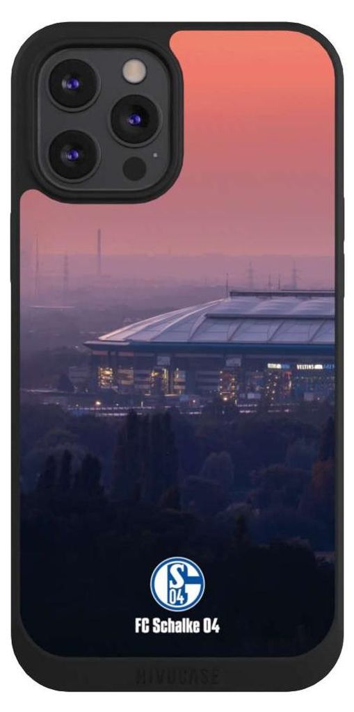 NIVOCASE Handyhülle für Apple iPhone 12 Pro Max Hülle NIVOpure Case Schwarz FC Schalke 04 Offizielles Lizenzprodukt Stadion