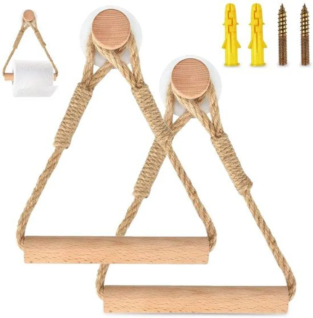 Porte-papier toilette en bois 2 pièces facile à installer pour WC et bain