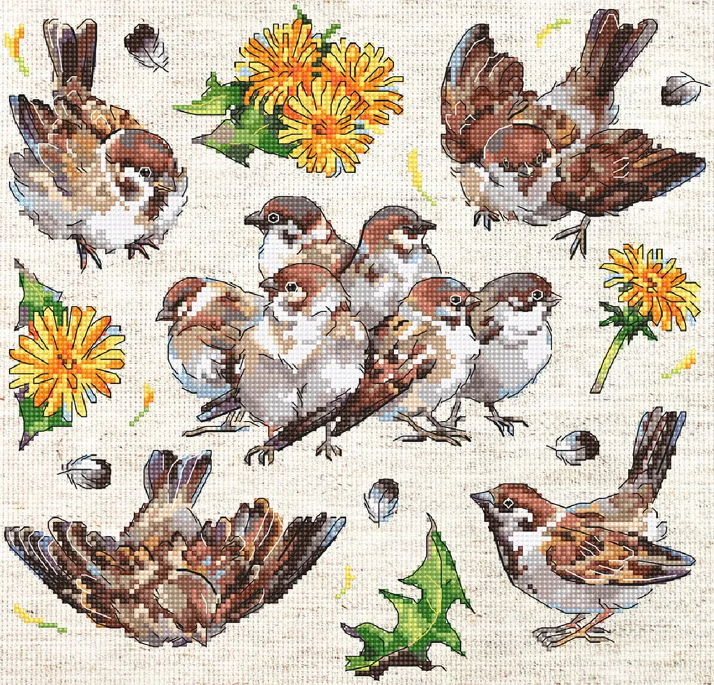 Kit broderie oiseaux Letistitch Moineaux toile Aida 16
