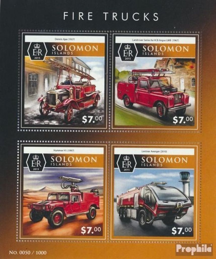 Briefmarken Salomoninseln 2015 Mi 3436-3439 Kleinbogen (kompl. Ausg.) postfrisch Feuerwehrauto