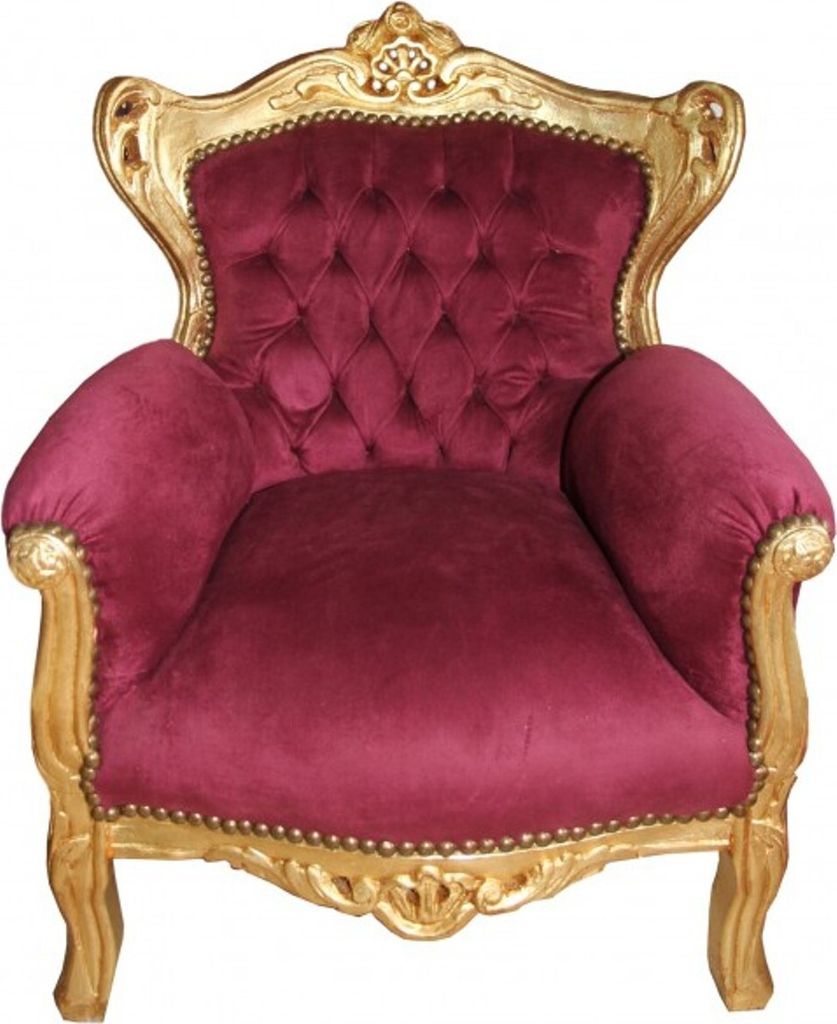 Casa Padrino Barock Kinder Sessel Bordeaux / Gold - Barock Möbel