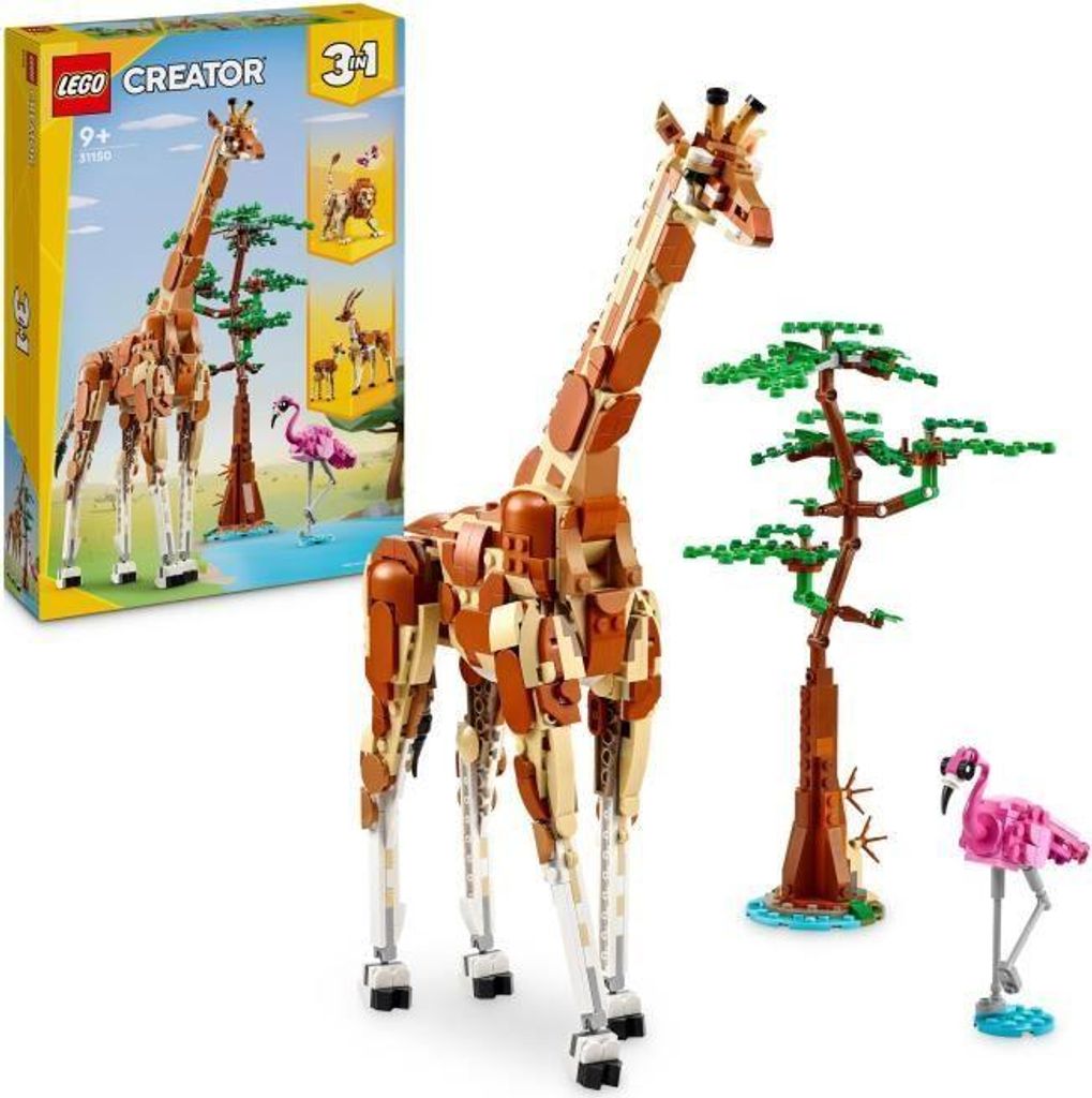 LEGO Creator 3in1 Wilde Safari-Tiere, Spielzeug mit Tierfiguren, Giraffe, Gazellen und Löwe, Modell 31150, Bauset ab 9 Jahren