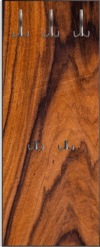 Wallario Flurgarderobe Wandgarderobe aus Holz, mit 5 Haken, Größe 50 x 125 cm, Motiv Holzmuster - Oberfläche mit Holzmaserung IV