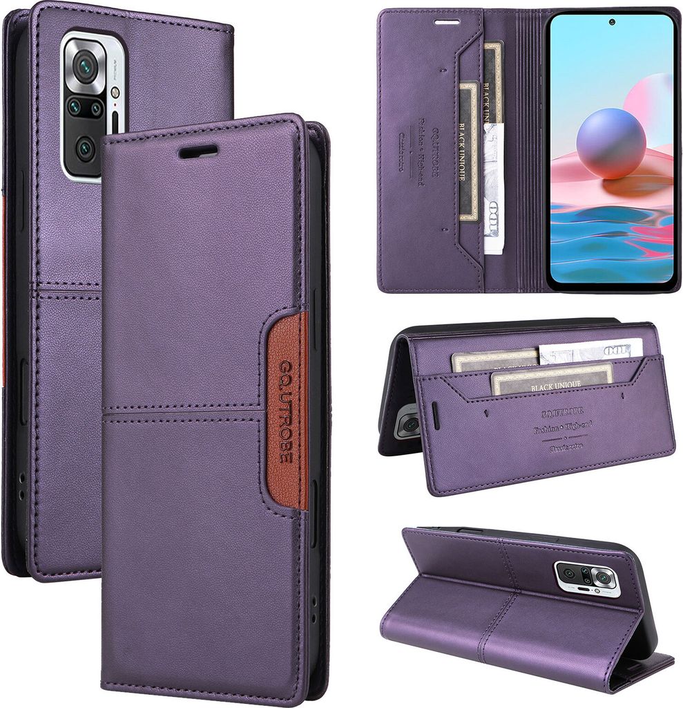 Handyhülle für Xiaomi Redmi Note 10 Pro/Note 10 Pro Max Hülle, Leder Flip Wallet Kartenfach Stand Schutzhülle Lila