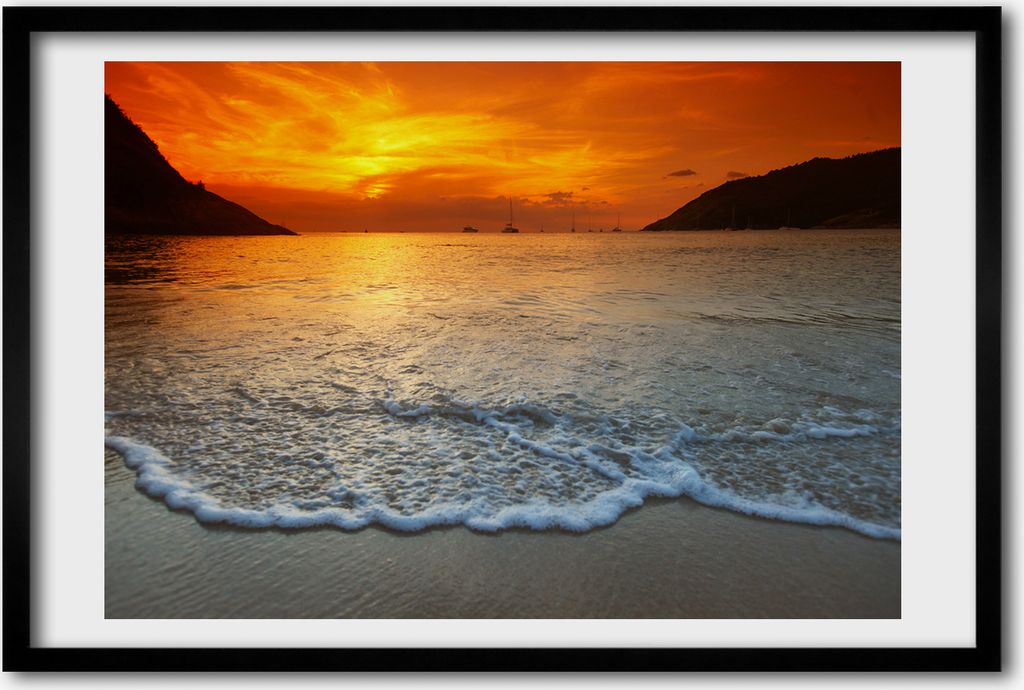 Bild 60x40 MDF-Rahmen, Wandkunst Sonnenuntergang Meer