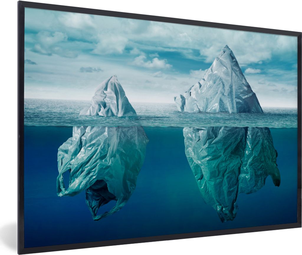 MuchoWow MuchoWow Gerahmtes Poster Meer - Eisberg - Plastiktüten 90x60 cm - Poster mit zchwarzem Bilderrahmen - Fotorahmen - Foto-Plakat