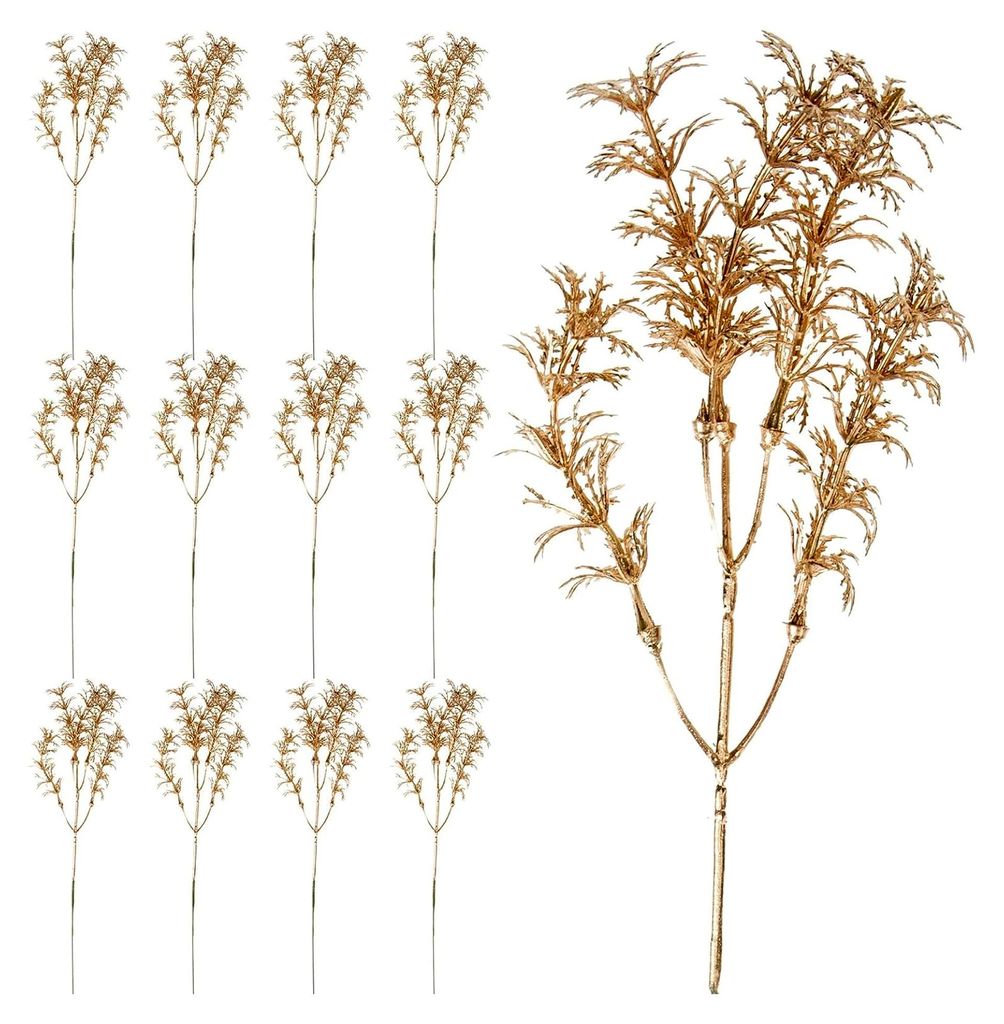 12 Stück Dekorative Weihnachtsstäbe aus Kunststoff in Gold mit Glitzer für Weihnachtskränze und Festliche Wohnungsdekoration
