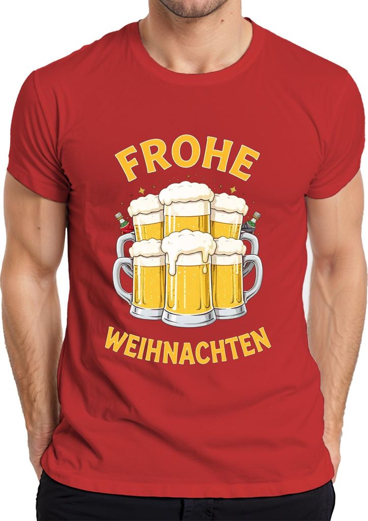 FROHE WEIHNACHTEN Weihnachtsbier Bierkrug Bierliebhaber Geschenk Herren T-Shirt, Rot, 3XL