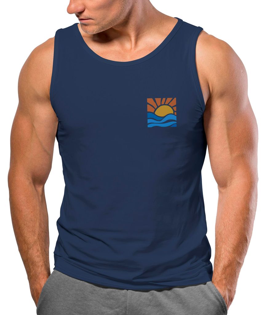 Herren Tank-Top Logo Print Sommer Sonne Welle Strand Beach Style Muskelshirt Neverless navy XL