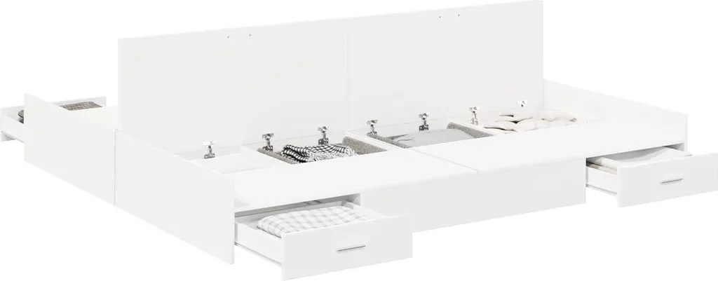 Grand lit double 200x200 cm Blanc avec niches de rangement intégrées