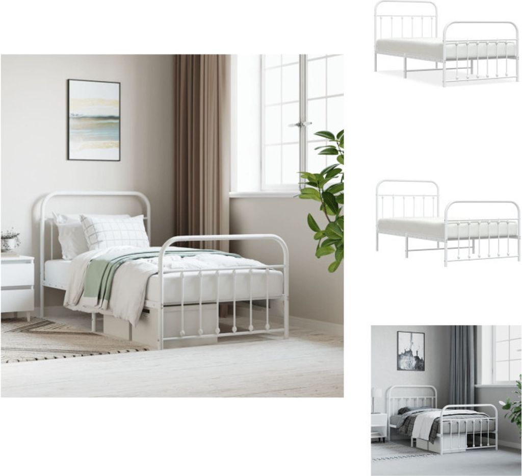vidaXL Bettgestell mit Kopf- und Fußteil Metall Weiß 100x190 cm - Betten & Bettgestelle
