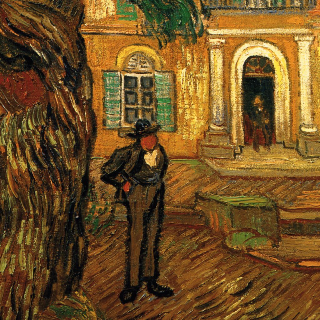 Vincent Van Gogh Kunstdruck Bild - Pinie Und Figur Vor Dem Hospital Saint-Paul, 1889, Detail (70 x 70 cm)