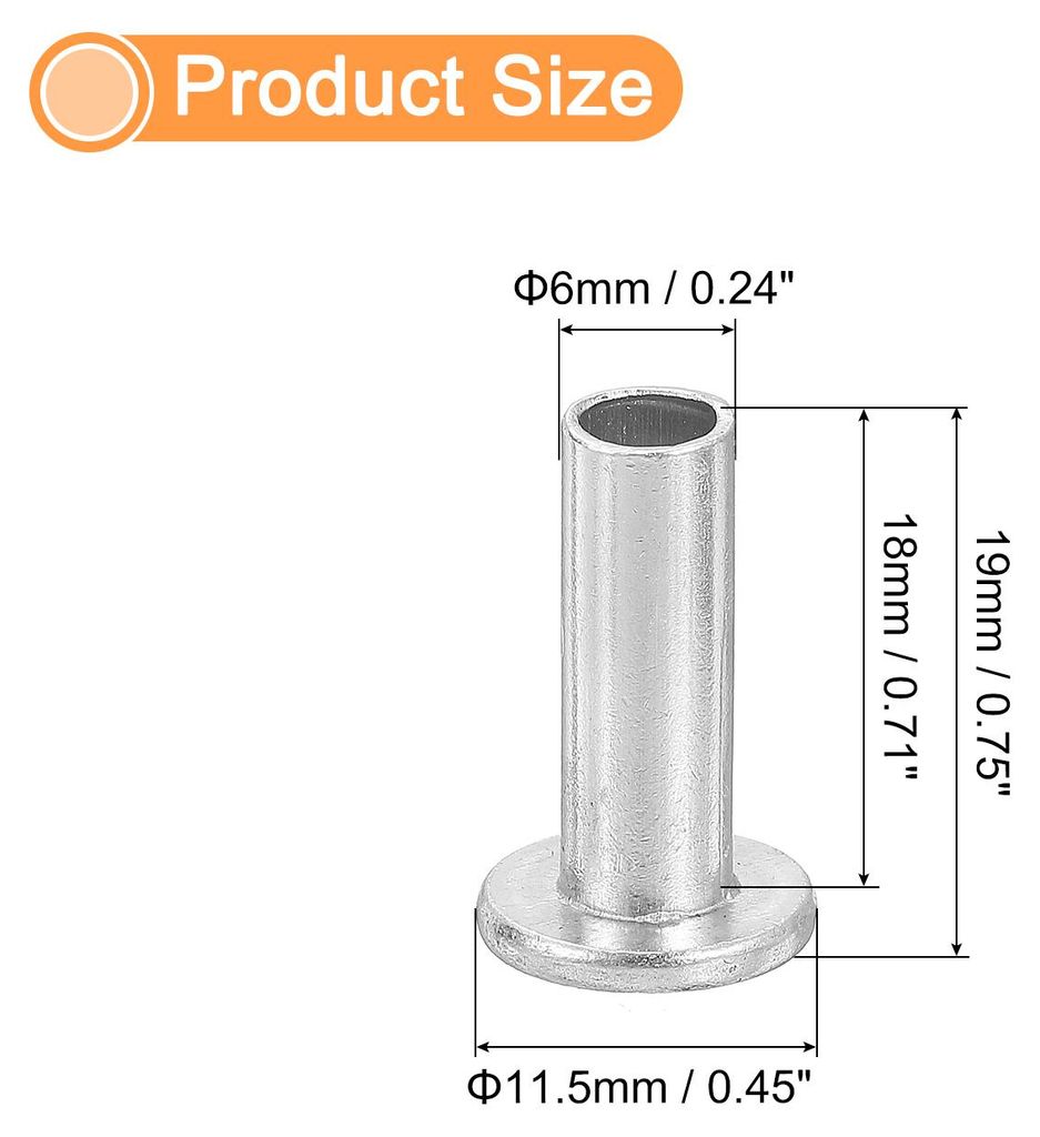 50 Stš¹ck Halbhohlnieten, 6mm x 18mm Aluminium Flachkopf Halbhohle Nieten fš¹r Industrie Haushaltsreparatur Befestigung, Silber