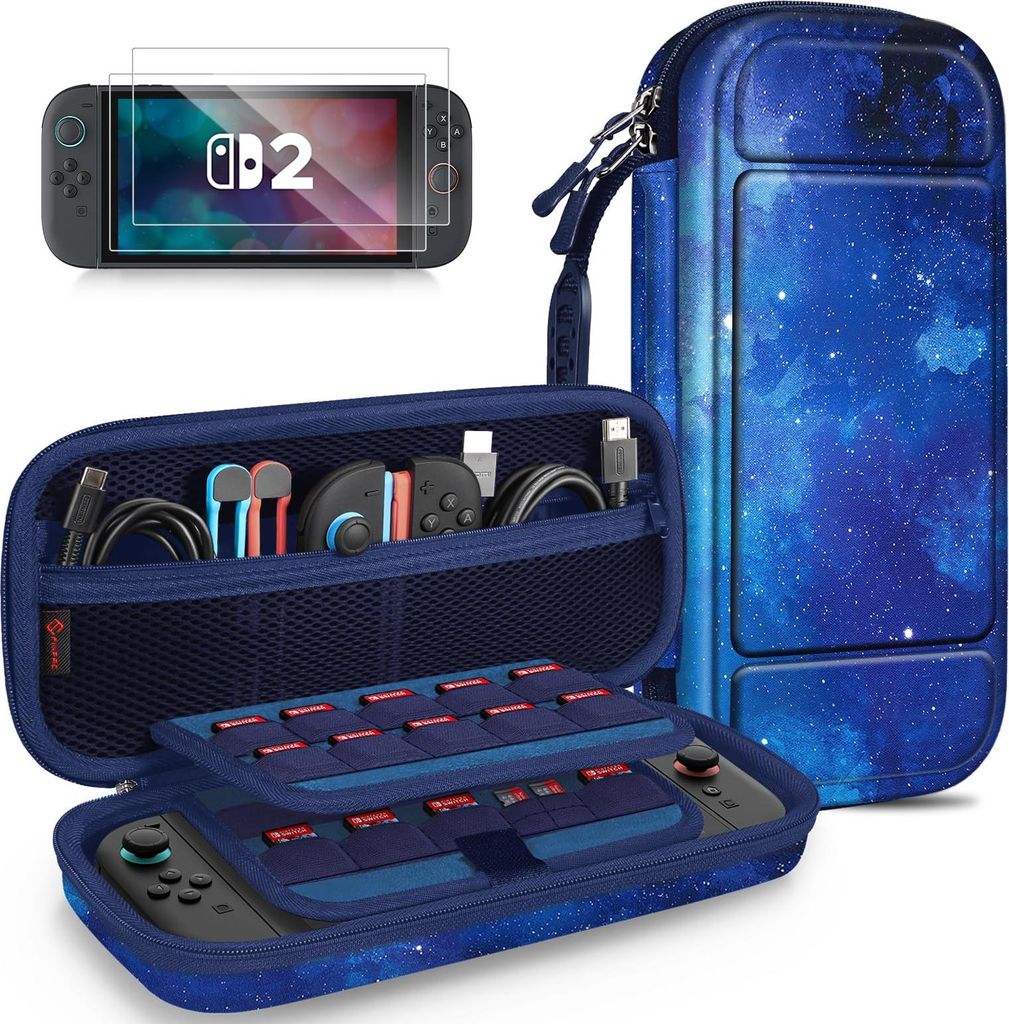 FINTIE Tasche mit großem Fassungsvermögen für Nintendo Switch 2 (2025) - 2-in-1 Zubehörset mit 2 schutzglas, 1 tragbaren Hartschalen-Reiseetui ...