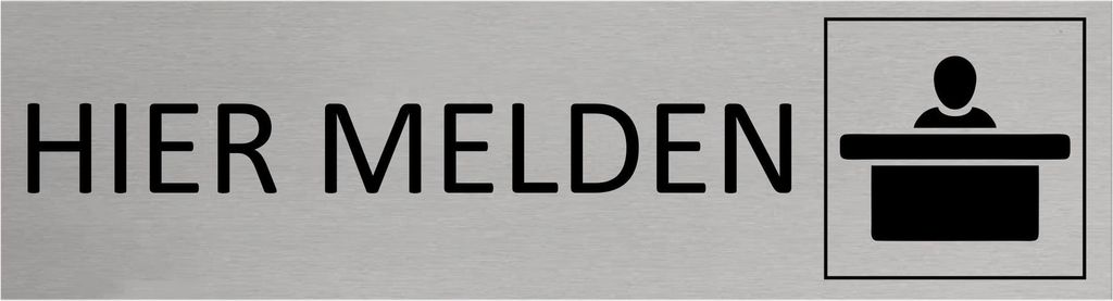 CombiCraft Aluminium Türschild Hier Melden 165x45mm mit 3M-Tape zur Befestigung, einfache Kennzeichnung von Räumen und Bereichen