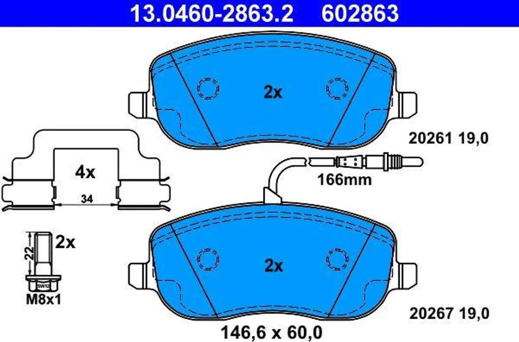Plaquettes de Frein pour Fiat Scudo et Expert ATE 13.0460-2863.2 - Sécurité