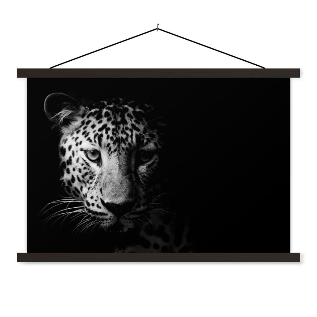 MuchoWow Textilposter Panther - Wildtiere - Schwarz und weiß - Tiere 150x100 cm mit schwarzem Rahmen - Schlafzimmer