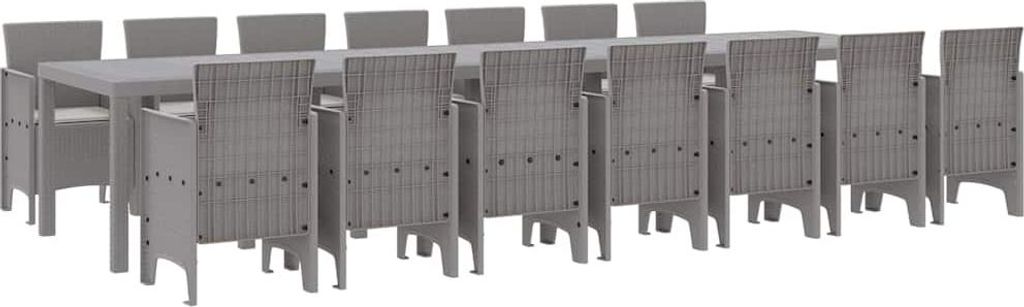 Garten-Esszimmergarnitur mit Kissen 15 pcs Hellgrau PP