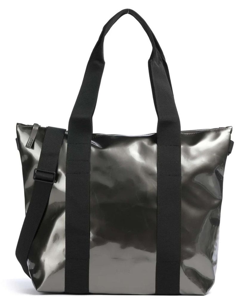 RAINS W3 Tote Bag MINI, eine kompakte Tragetasche in Silber für Damen und Herren