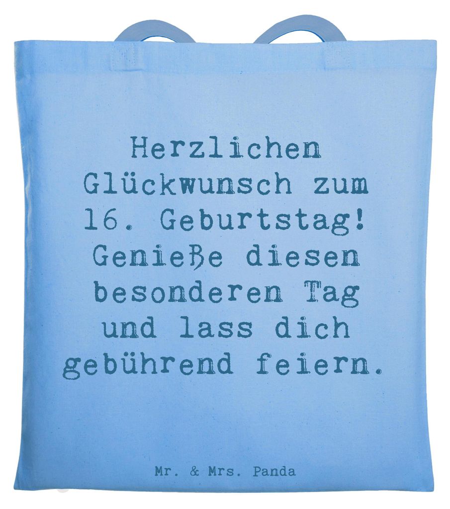 Mr. & Mrs. Panda Schultasche Spruch 16. Geburtstag - Sky Blue - Geschenk, individuell, dokumententasche, Geburtstagsfreude, speziell, Tote Bag, Hap...