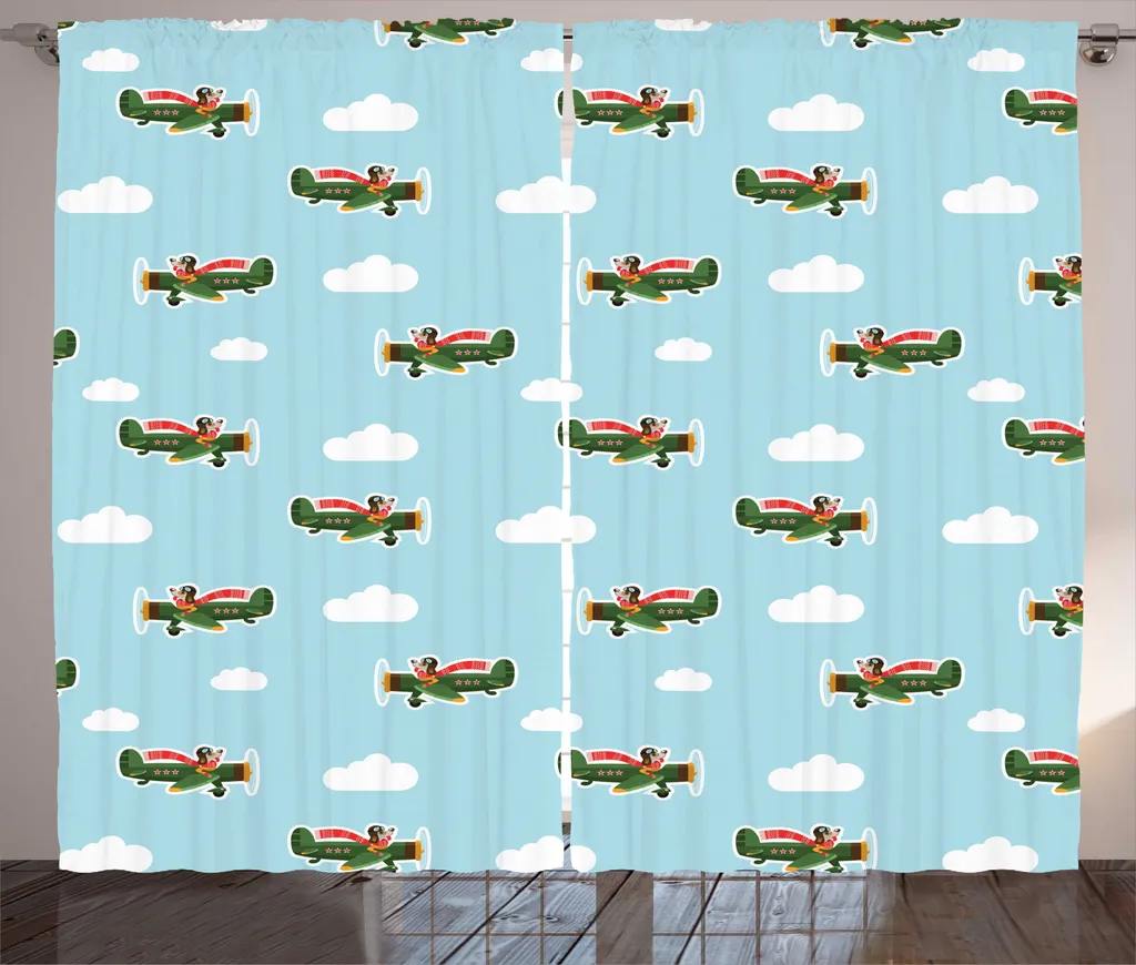 Rideau de Salon Universel Thème Avion 280x225 cm avec Crochets Inclus
