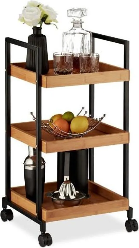 Carrello di servizio in bambù con 3 ripiani | Organizzatore Cucina Eco