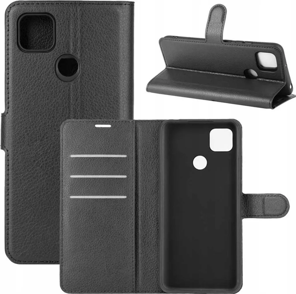 Custodia Redmi 9C / 10A in Pelle Litchi - Portafoglio Elegante Nero