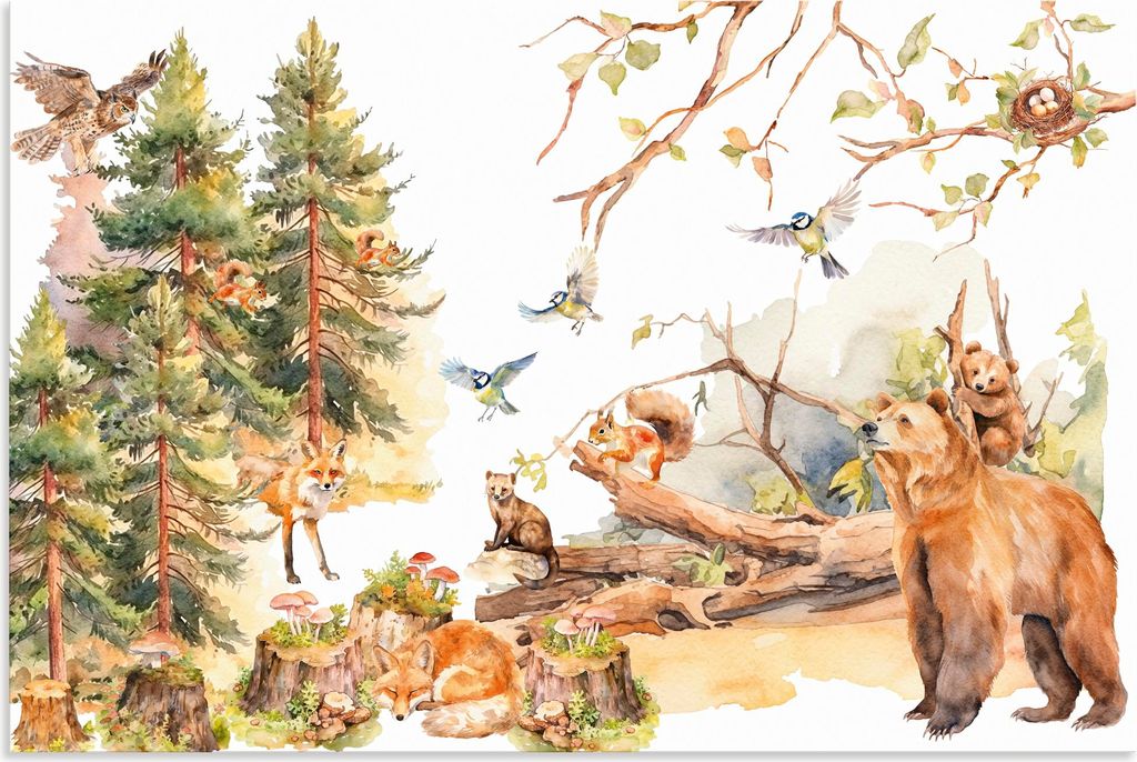 ARTland Wandbild Alu für Innen & Outdoor Die Tiere des Waldes Größe: 60x40 cm