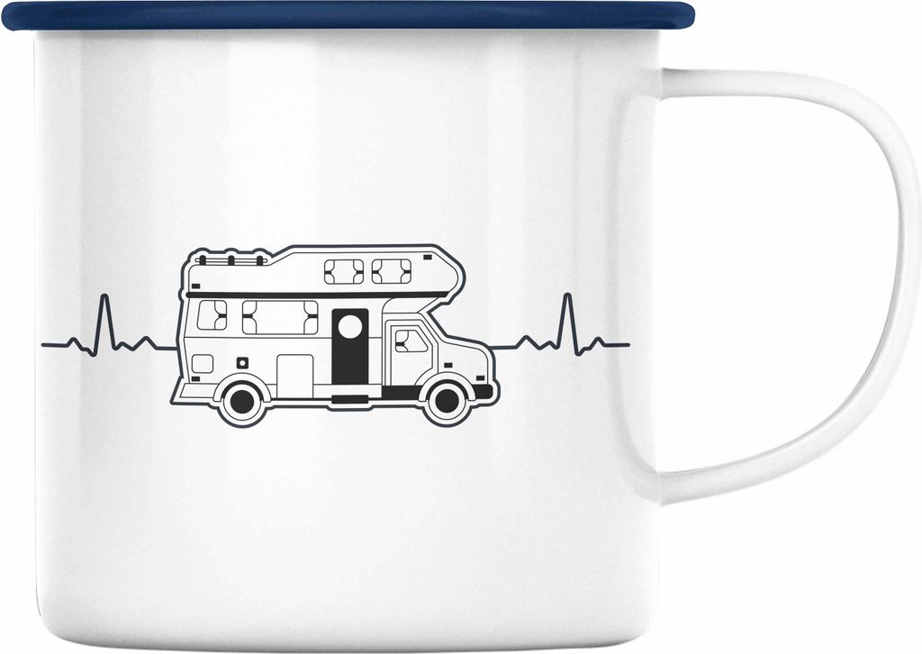 Trendation - Wohnwagen Camper Emaille Tasse Geschenke Wohnmobil für Männer Campingwagen Geschenkidee Zubehör Camping Opa Oma Rentner Herzschlag ...