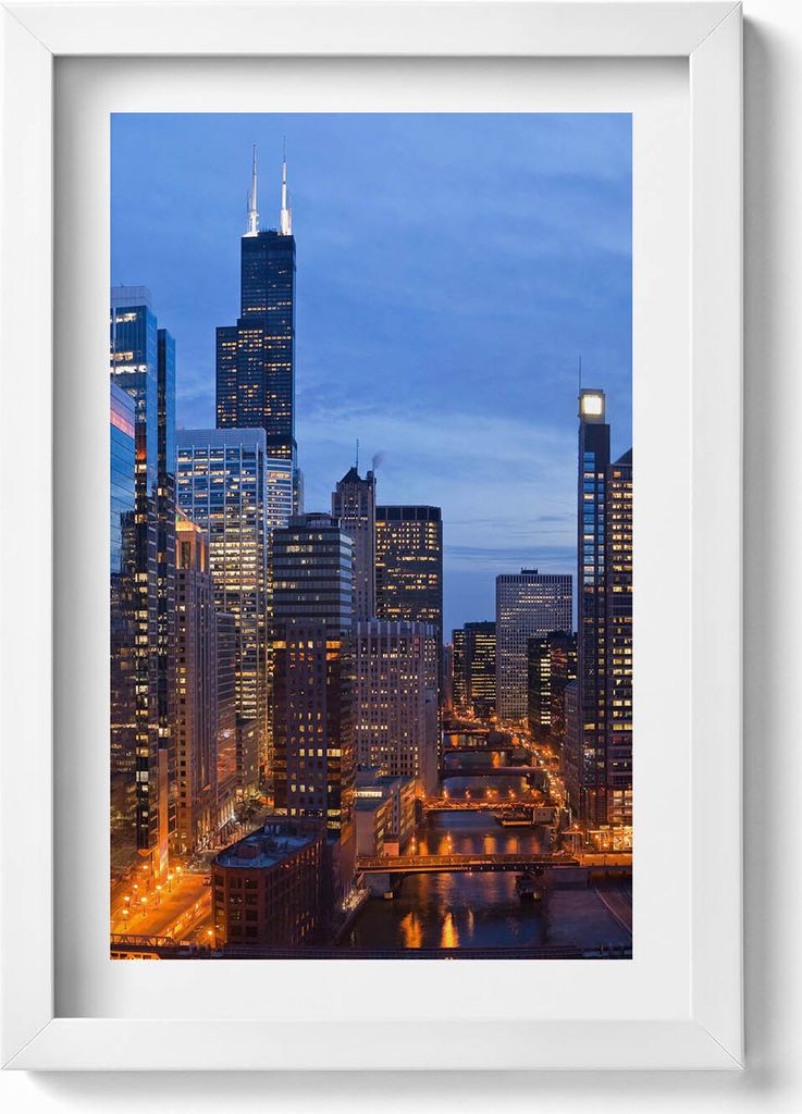 Lichter von Großstadtgebäuden– Wandbild mit Rahmen – Gerahmtes Bild – Wanddekoration – 20x30 cm – Weiß