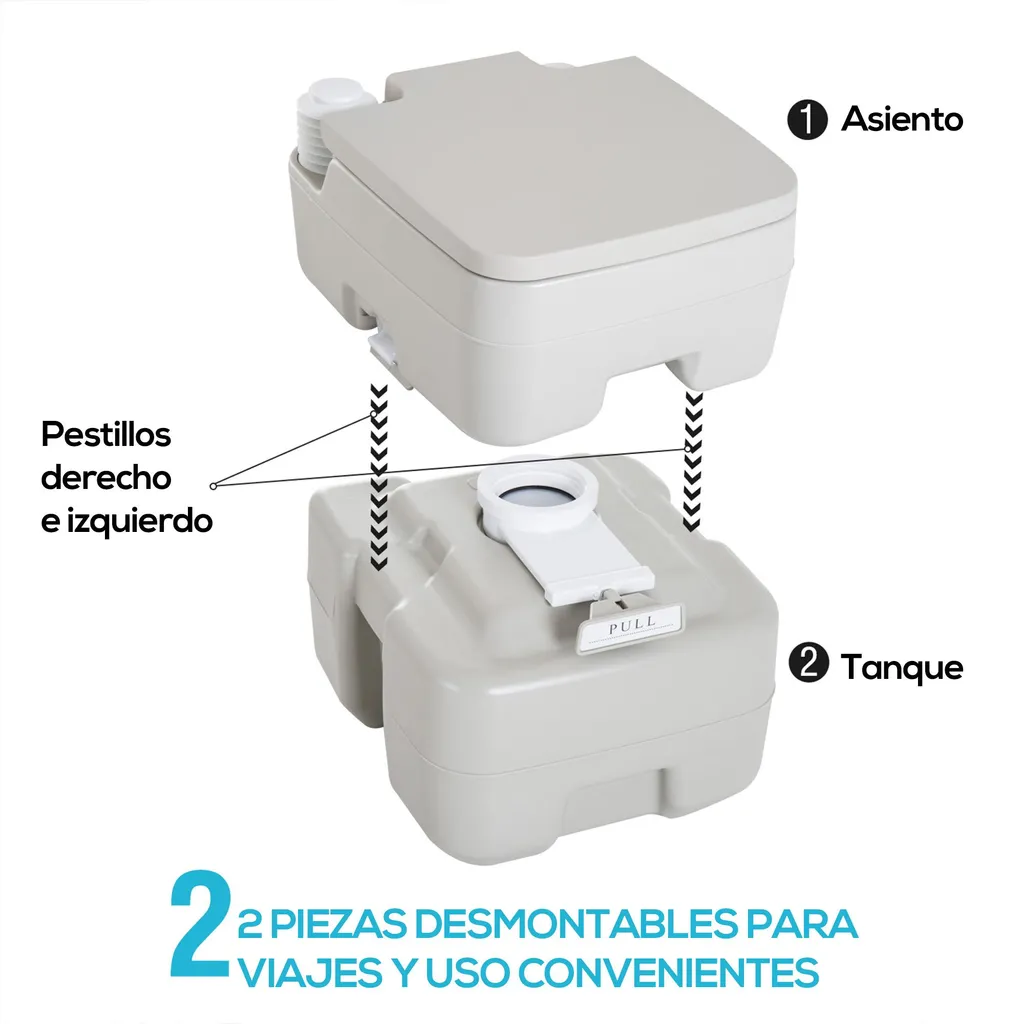 Toilettes portables avec chasse d'eau simple, réservoir 20L - Gris - 5